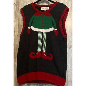 Not so Ugly Christmas Elf Theme V-neck Knit Sweater Vest Shirt Size Small
